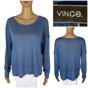 Vince Womens Medium Top Shirt 100% Linen Blue Thin Fabric Long Sleeve Pocket